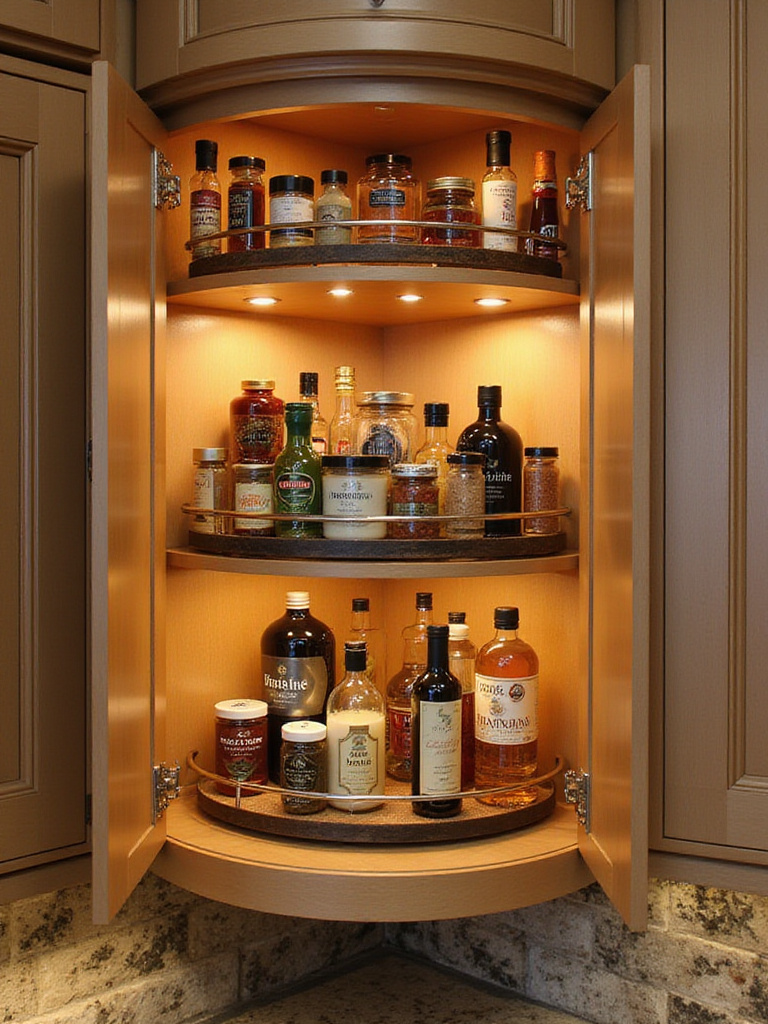 Organized kitchen corner cabinet with Lazy Susan