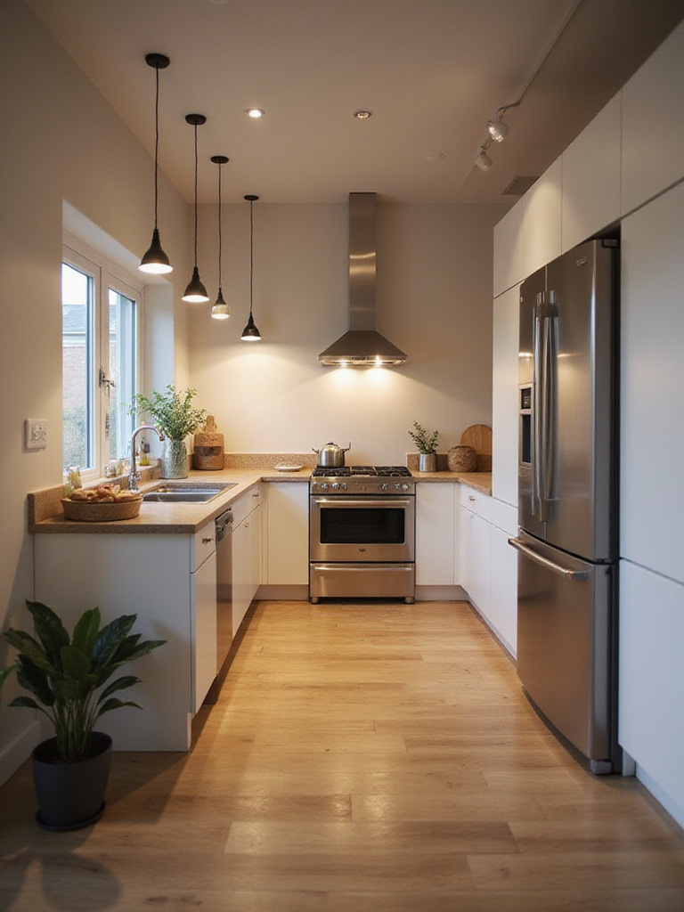 Modern kitchen with ergonomic layout showcasing efficient workflow and organized zones.