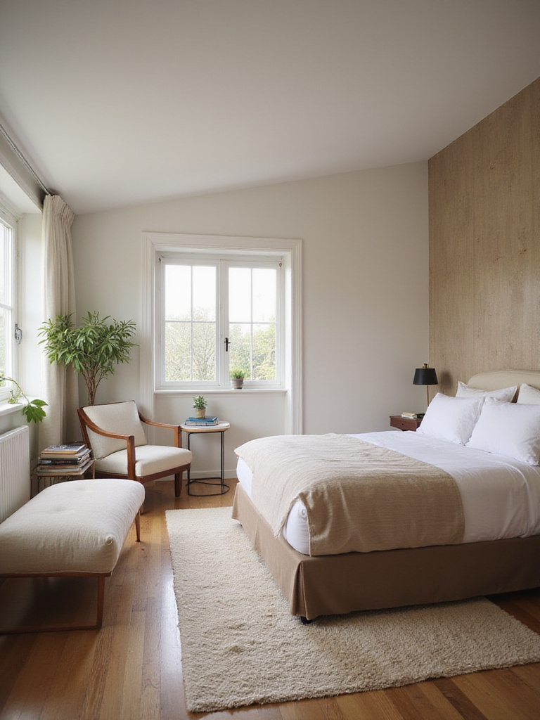 Optimized bedroom layout showcasing enhanced flow and function, with distinct zones for sleeping and working.