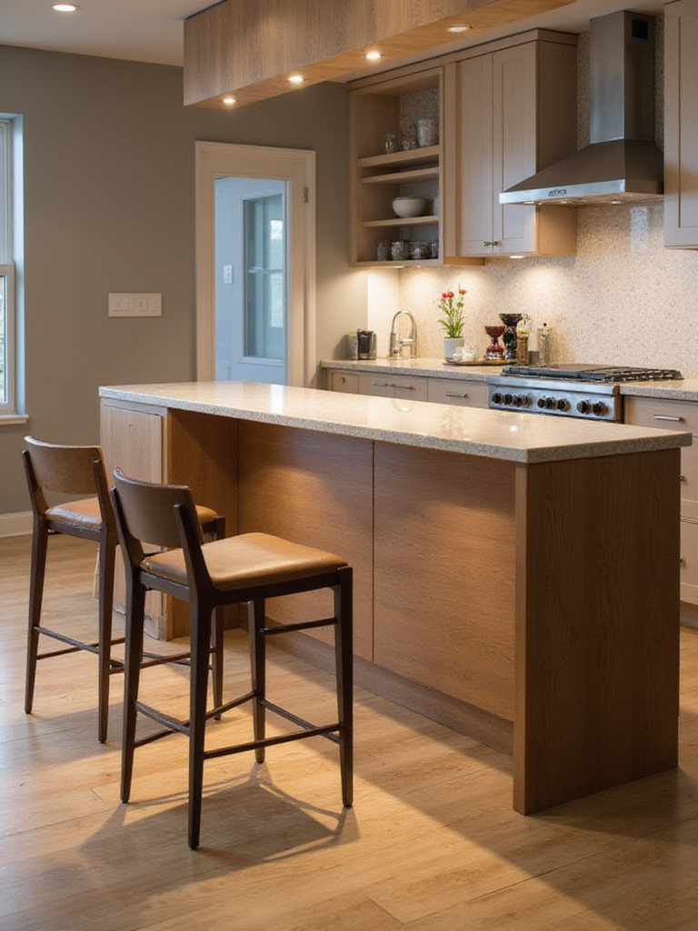 ADA-compliant kitchen bar with lowered counter and clear space underneath