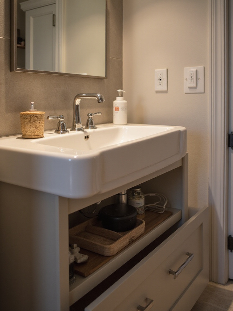 Modern small bathroom with strategically placed electrical outlets