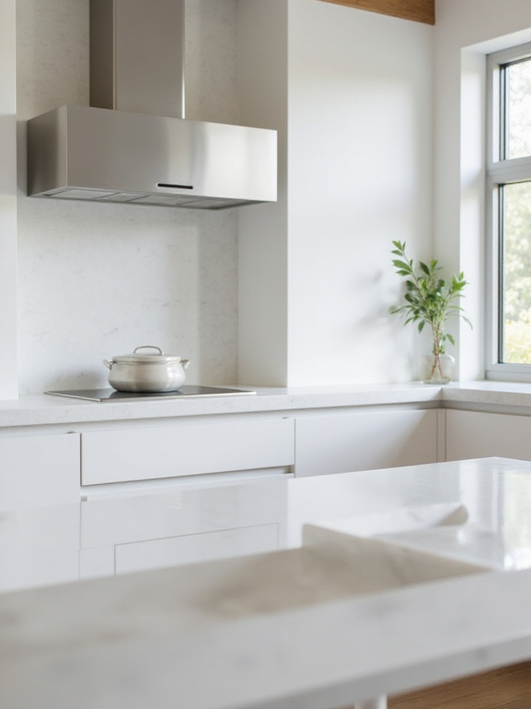Modern kitchen interior with easy-clean surfaces and natural lighting