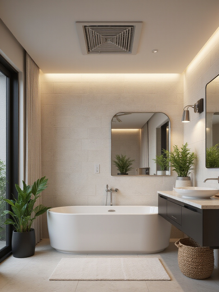 Modern bathroom with effective ventilation solutions and stylish design.