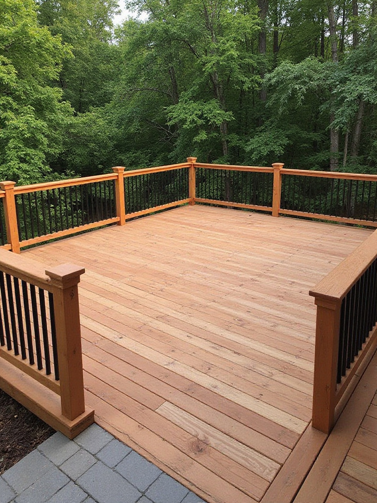 Outdoor deck made with pre-fabricated deck kits, showcasing quality materials and design.
