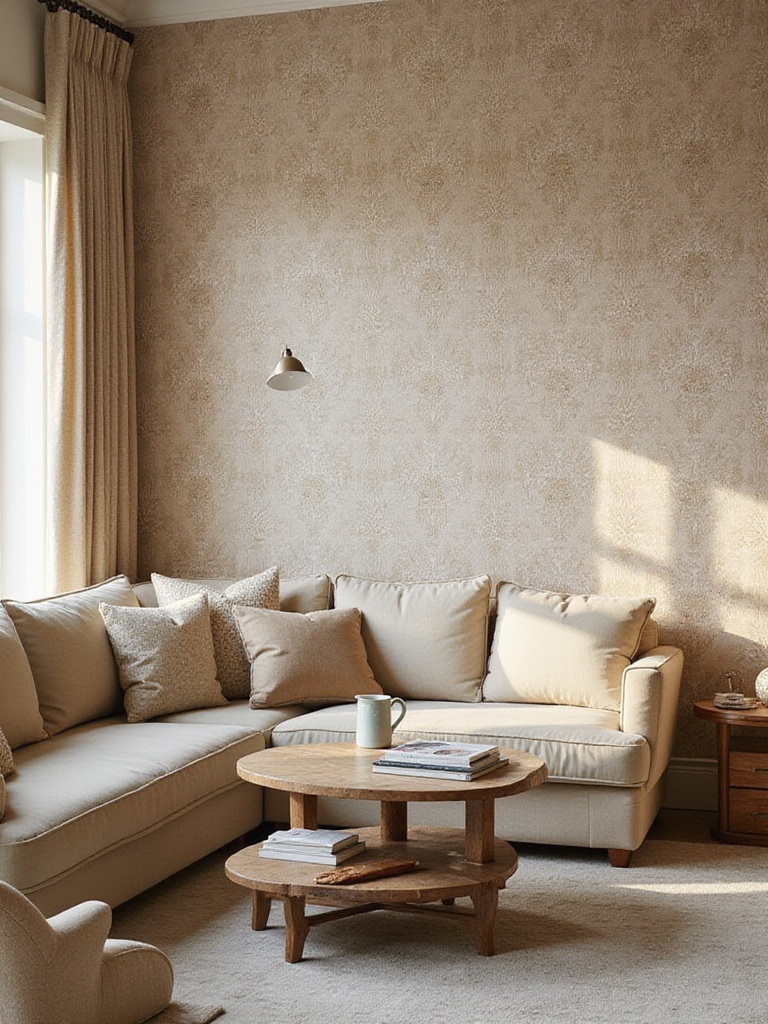 Seamless wallpaper panel alignment in a stylish living room