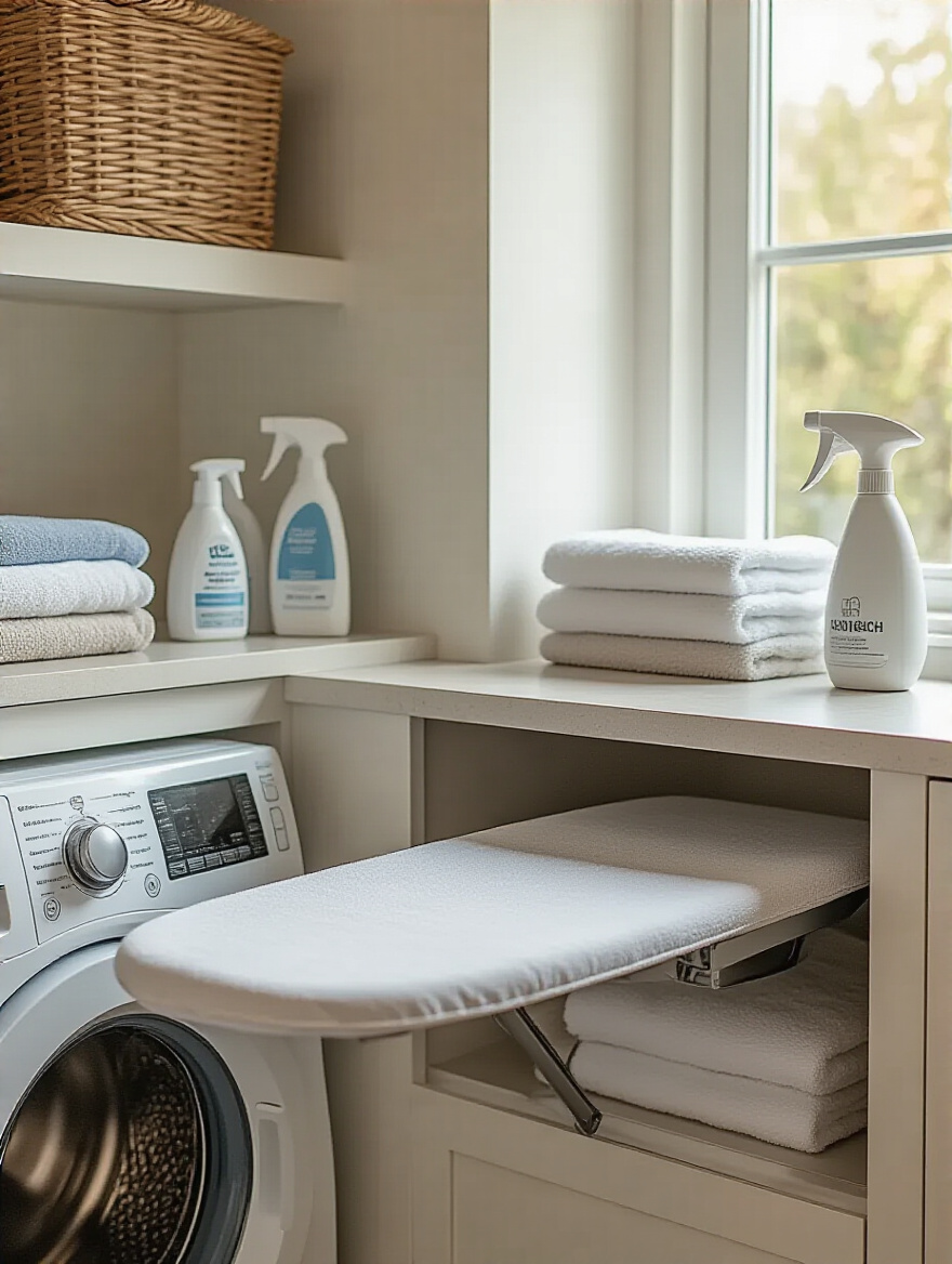 Modern laundry room with a built-in ironing board nook