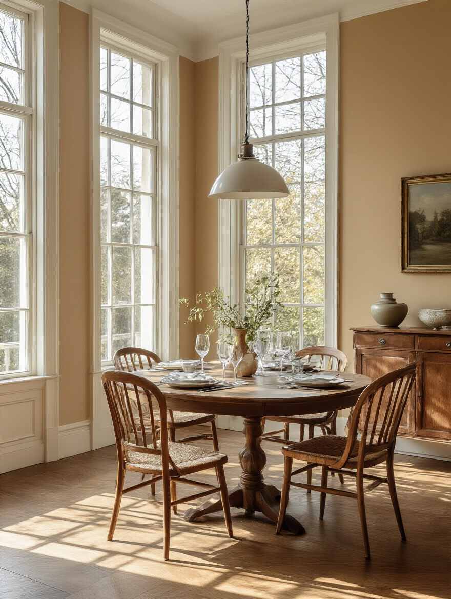 A beautifully styled dining room showcasing seamless integration of modern and vintage furniture.