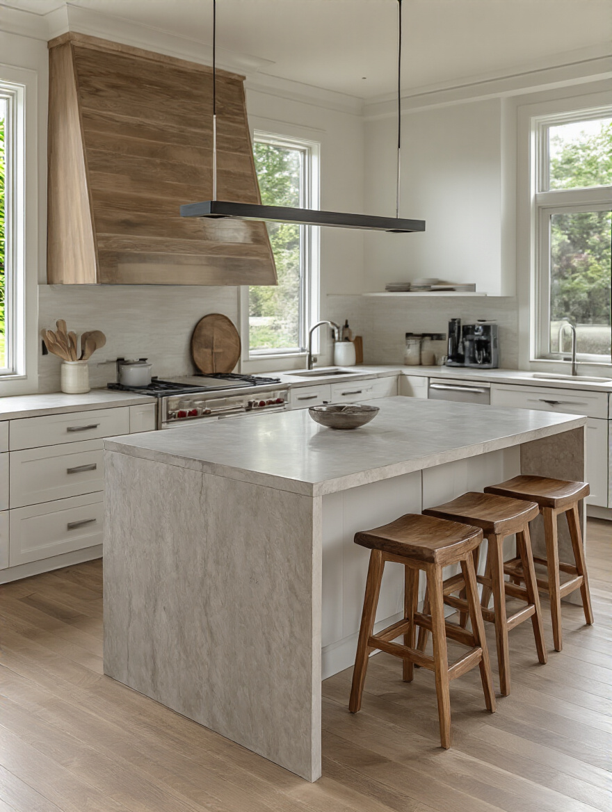 Modern kitchen island with optimal countertop dimensions for smooth kitchen flow and functional design