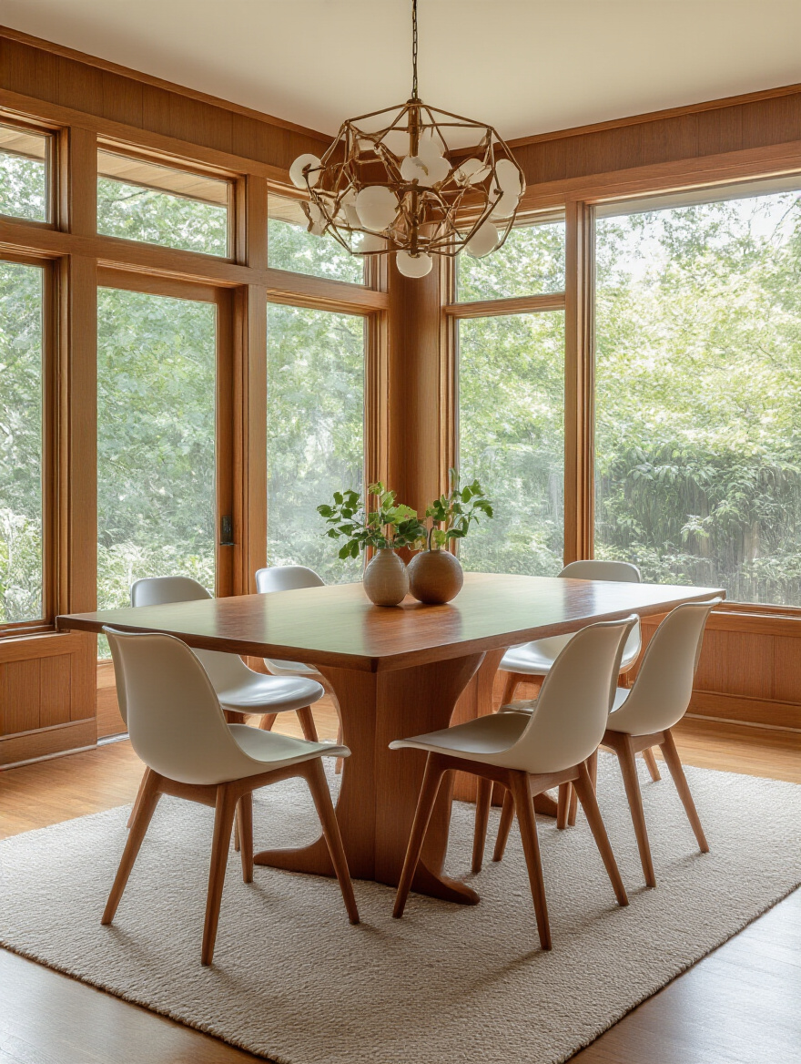 Cohesive design style dining room with Mid-Century Modern elements