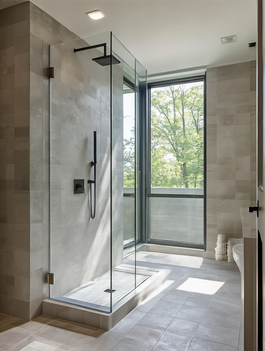 Modern bathroom with a curbless walk-in shower and elegant design