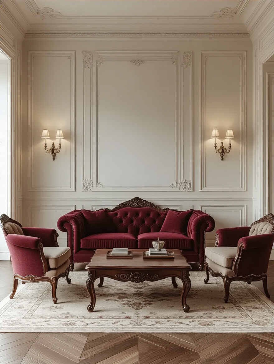 Luxurious traditional style living room featuring a Chesterfield sofa and mahogany coffee table