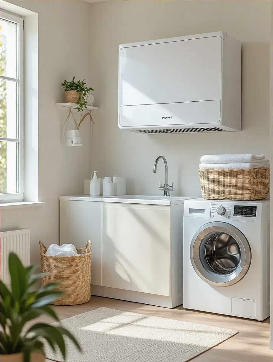 Modern laundry room with proper ventilation featuring an exhaust fan and open window