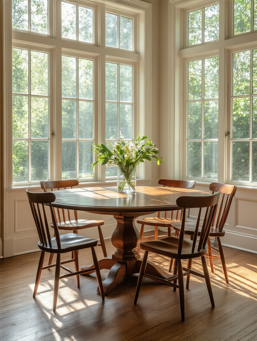 Dining room layout showcasing various table shapes for improved room flow