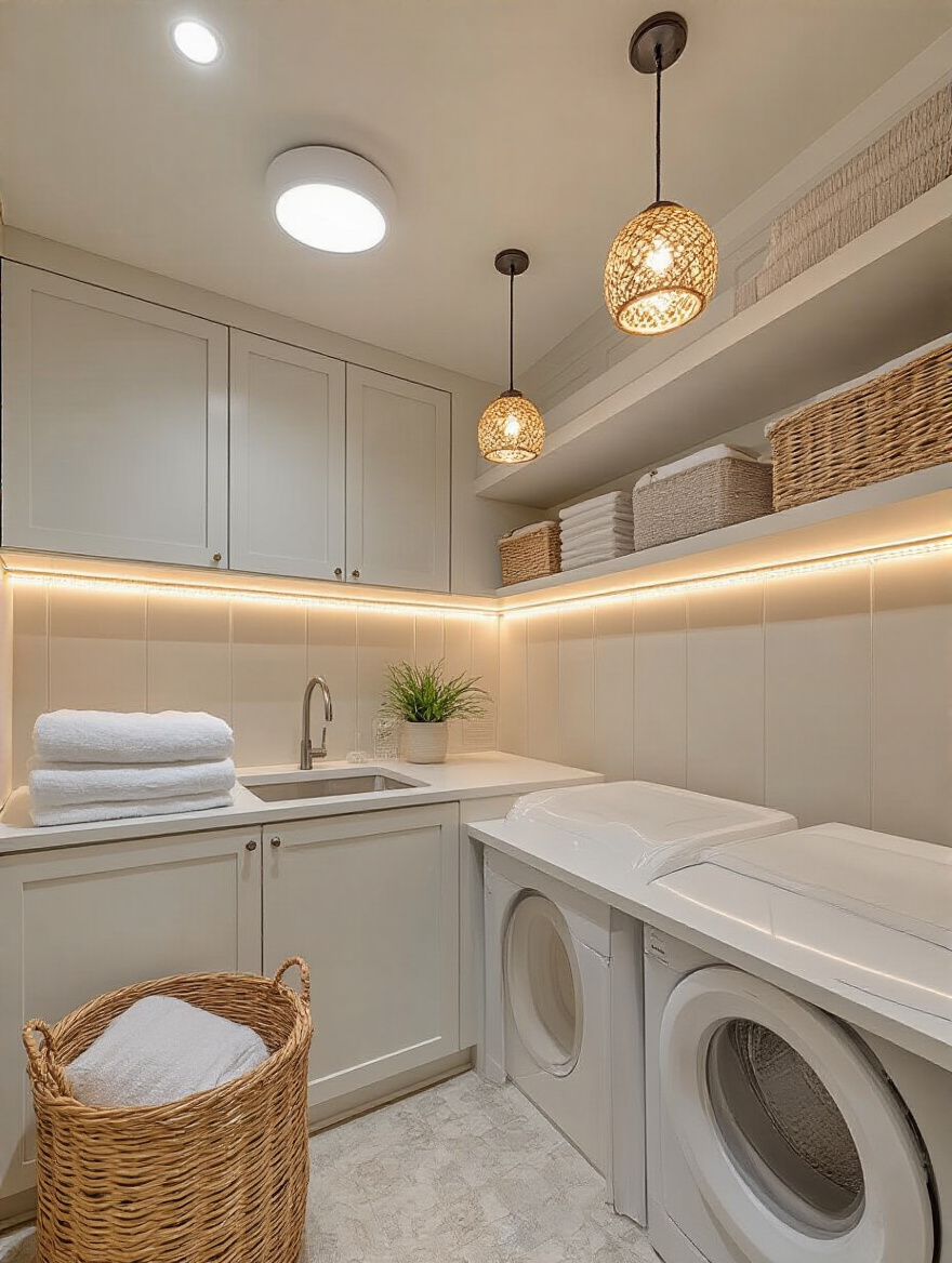 Laundry room featuring layered task and accent lighting for improved ambiance