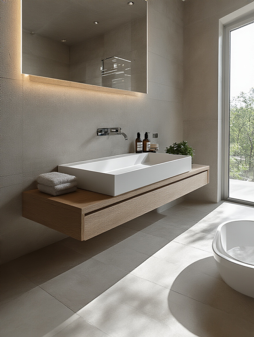 Modern bathroom with floating vanity showcasing enhanced space perception