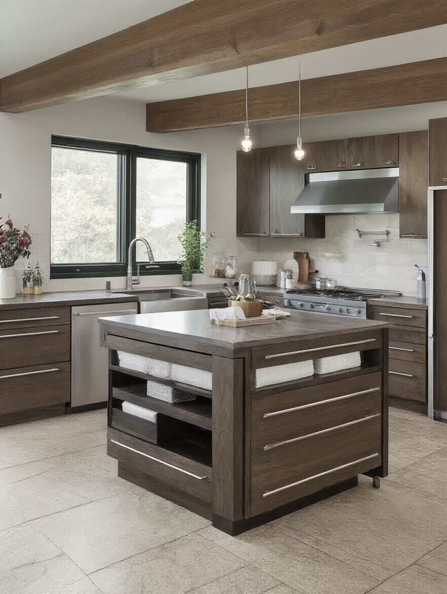 Modern kitchen with dark wood cabinets