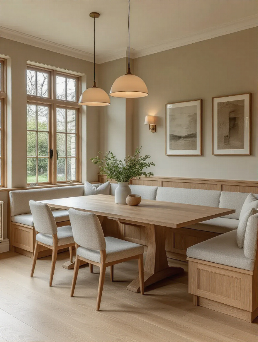 Modern dining room with extendable table and modular seating showing adaptability and future-proof design