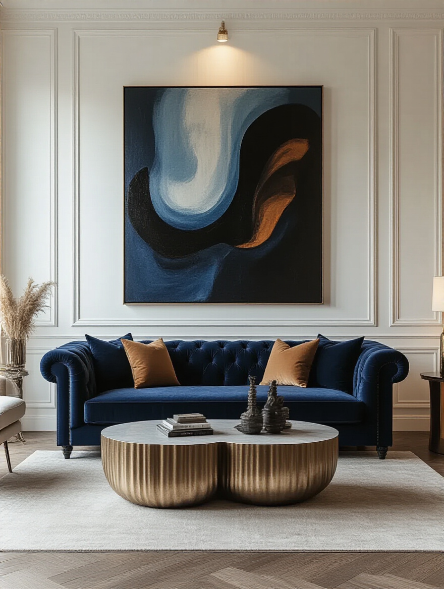 Stylish living room featuring a bold statement piece as the focal point.