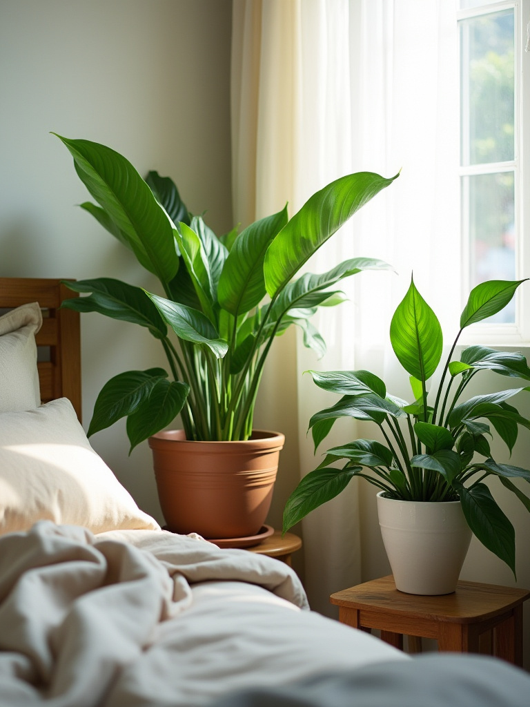 Cozy bedroom corner with live indoor plants enhancing air purity and vitality