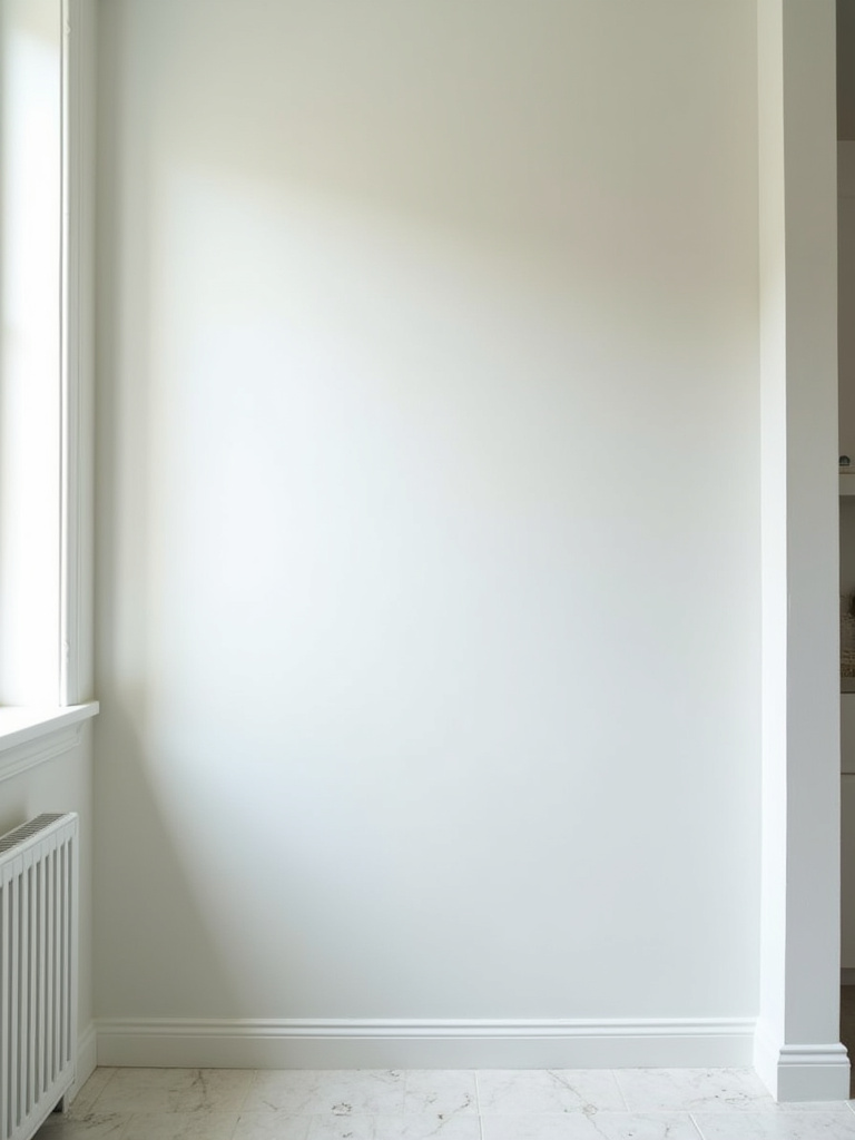 Smooth, freshly primed bathroom wall ready for vintage wallpaper application with moisture-resistant coating