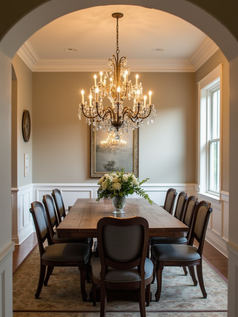 Measuring dining table dimensions with retractable tape measure in modern dining room
