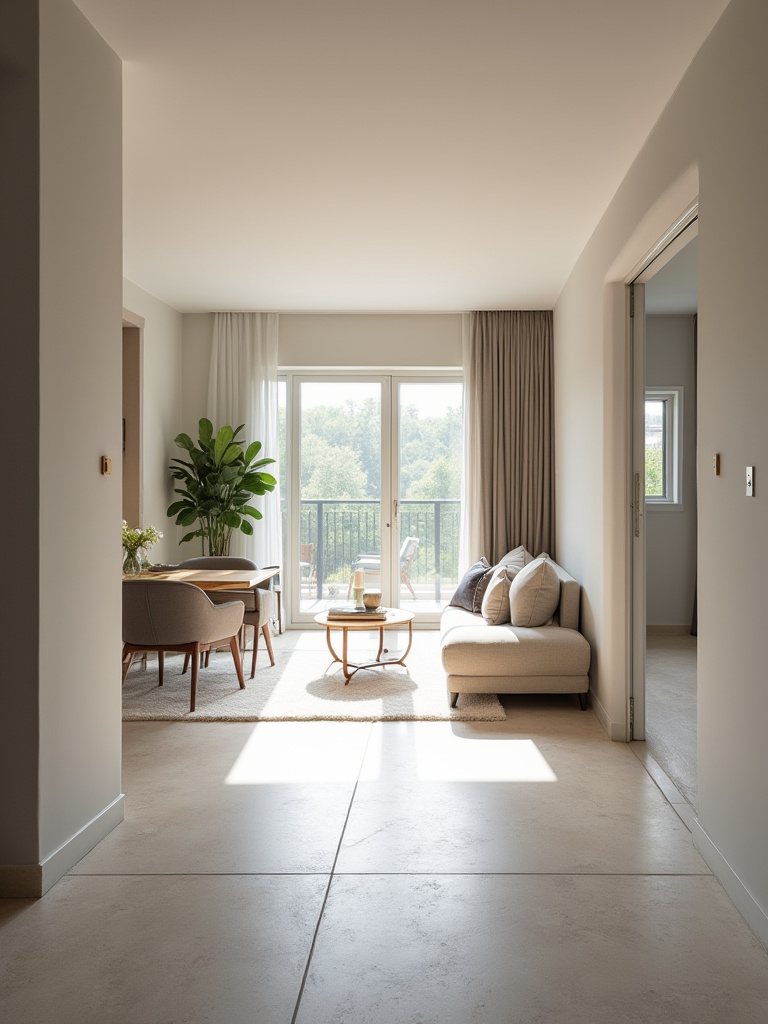 Modern living room with clear traffic pathways and unobstructed movement