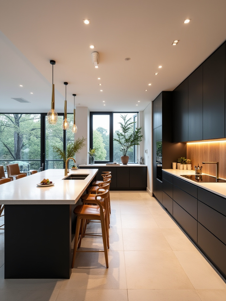Portrait of a modern kitchen showing island extension, peninsula, and freestanding bar configurations.