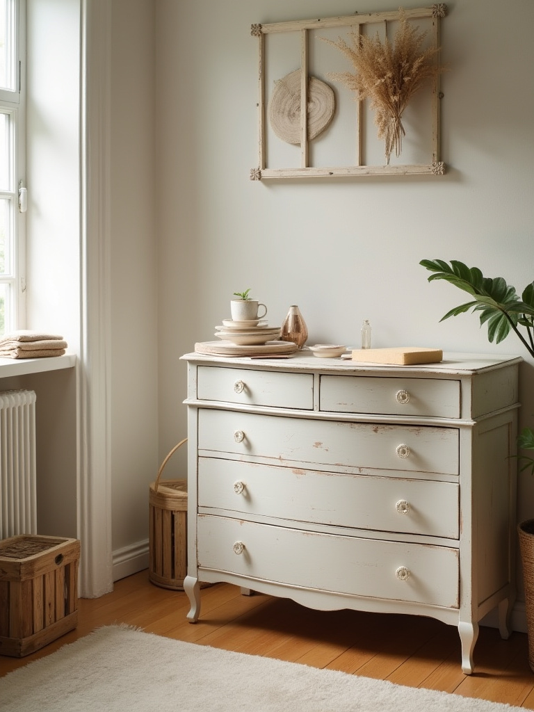 Portrait of a bedroom audit setup with an upcycled dresser and workspace