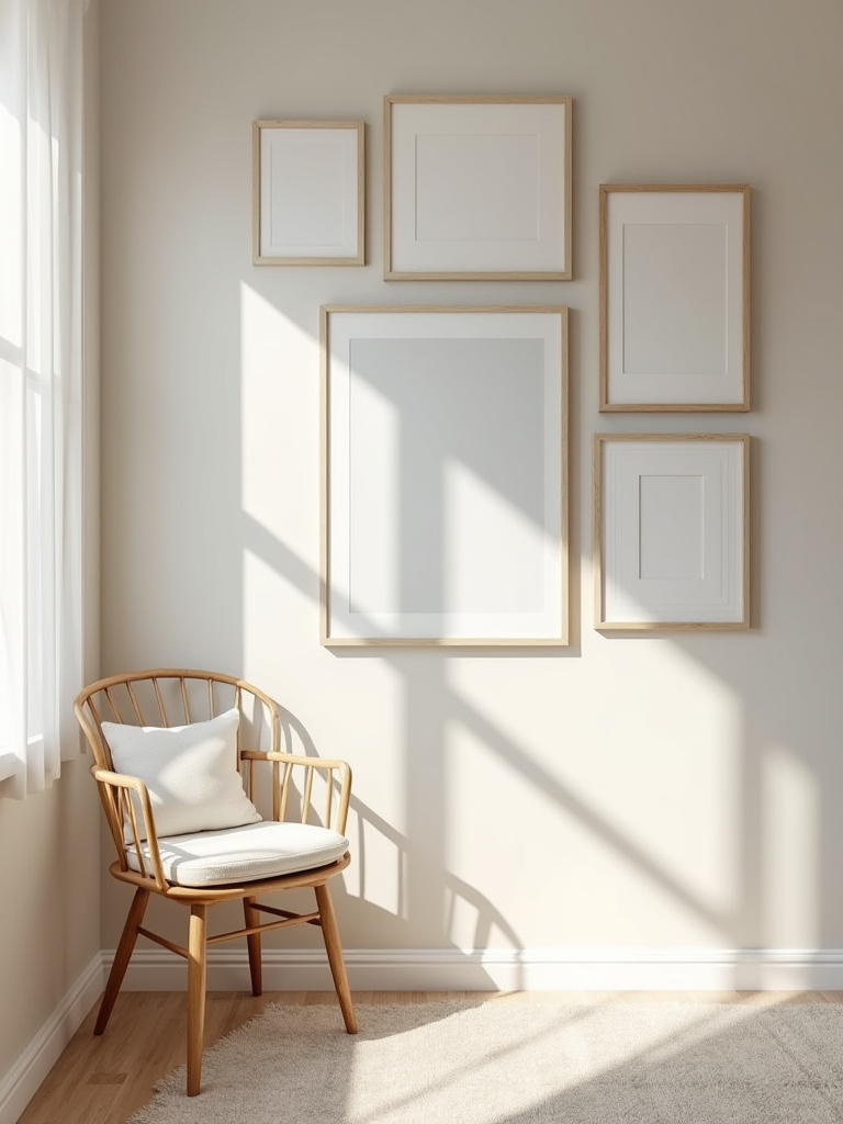 Portrait of a bedroom wall gallery with personalized DIY art