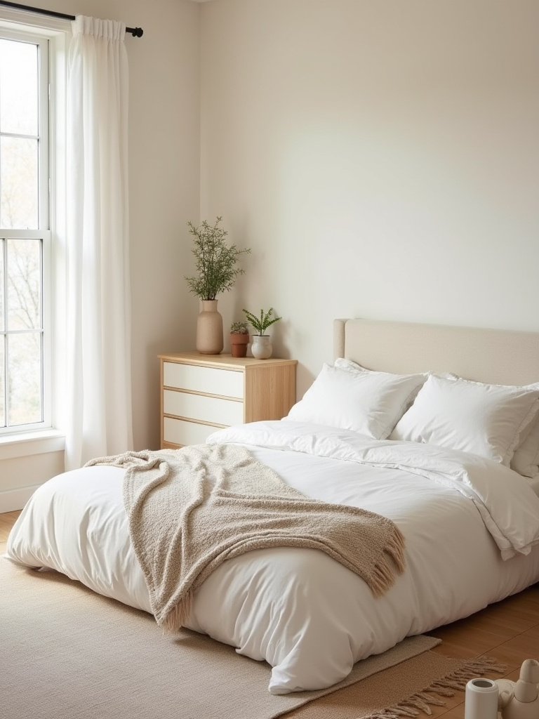 Calm budget-smart bedroom makeover with layered textiles