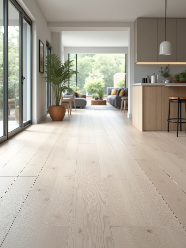 Portrait view of a modern kitchen floor emphasizing texture and durability
