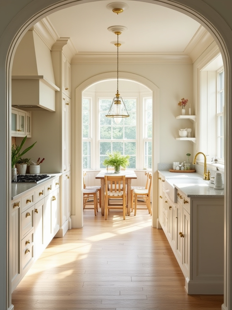 A kitchen beautifully integrated into a home's architectural style, showcasing harmonious design and cohesive aesthetics.