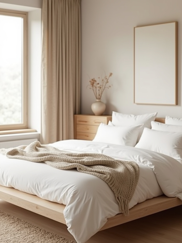 Vertical minimalist bedroom with a single personal focal object