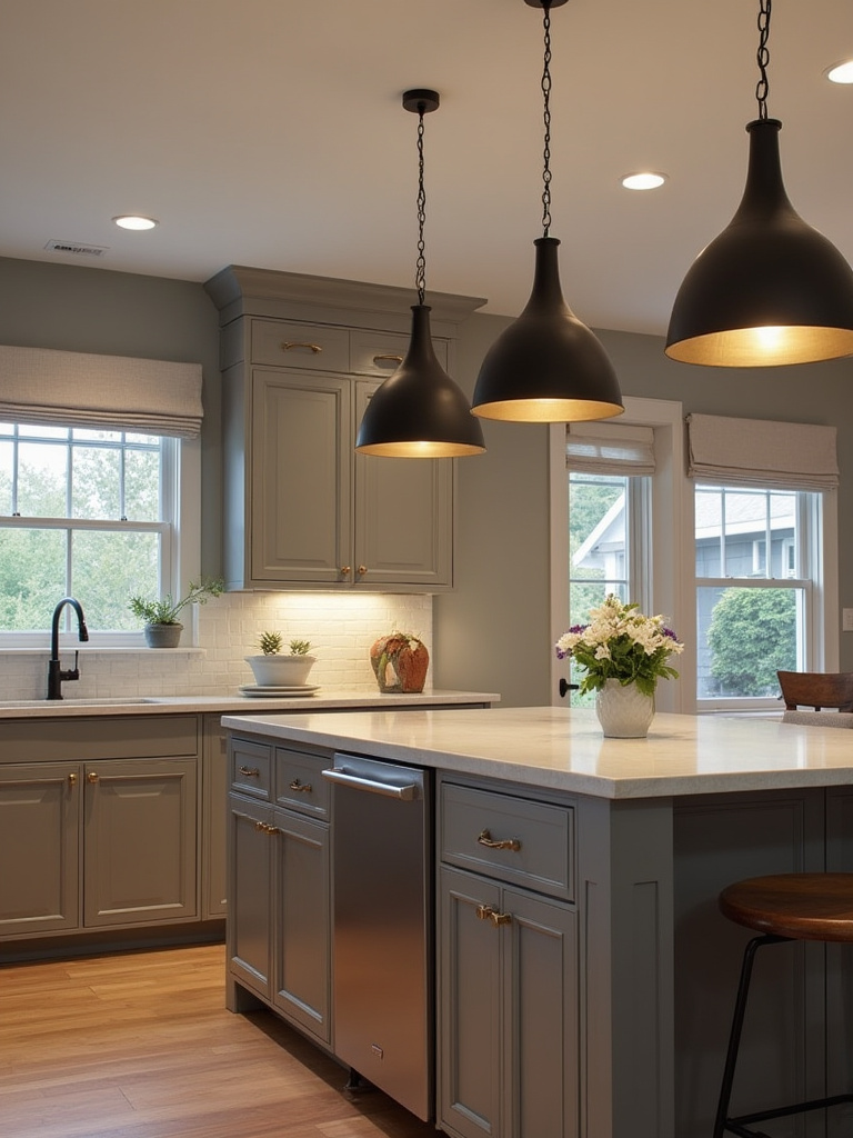 Portrait of a modern kitchen showing cohesive fixture styles that match the overall aesthetic.