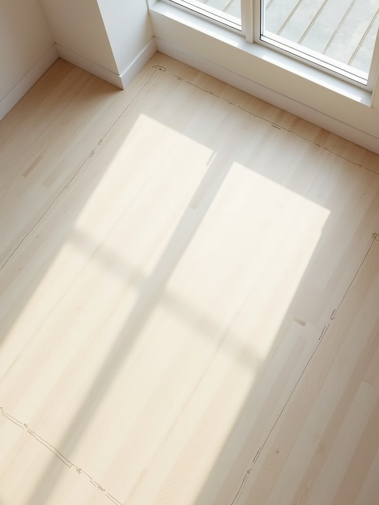 Bedroom corner with floor marked for precise furniture layout, illustrating accurate spatial measurement without measuring tools.