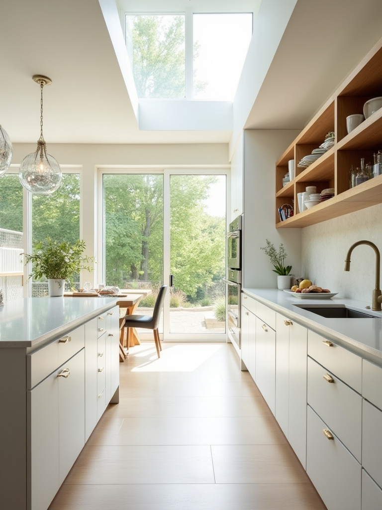 Vertical kitchen with expansive windows and abundant natural daylight