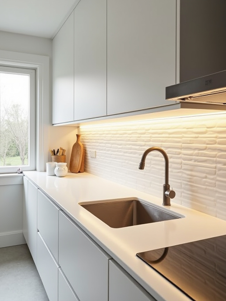 Portrait of a kitchen with a subtle, textured backsplash that adds visual interest without overwhelming the space.