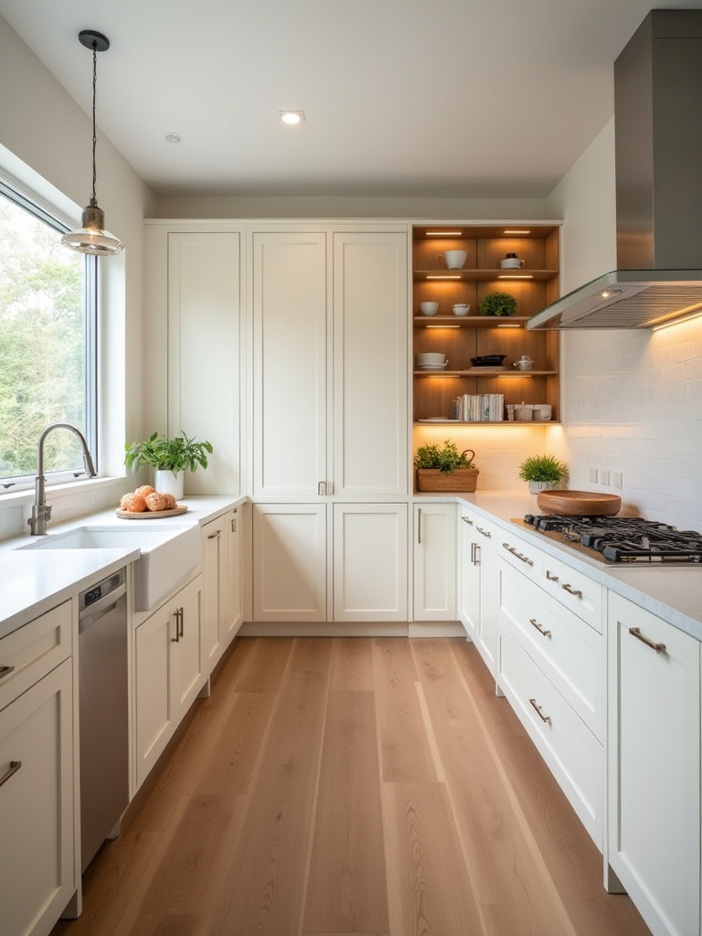 Portrait view of kitchen cabinetry featuring Shaker and Flat Panel styles