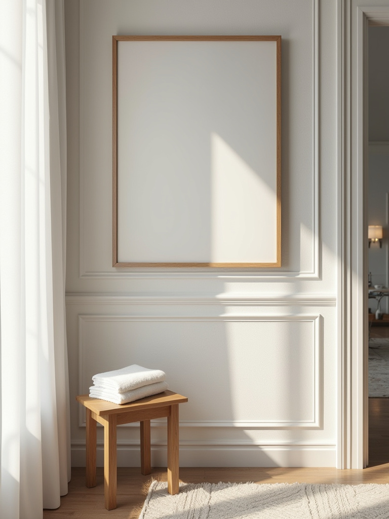 Elegant living room wall art displayed on a wall, with a microfiber cloth resting nearby, emphasizing careful preservation and maintenance.