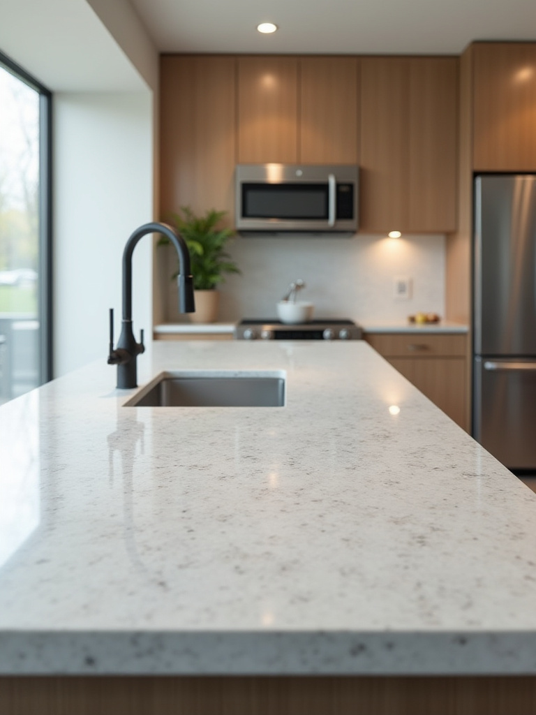 Modern kitchen with durable quartz countertops and clean edge details