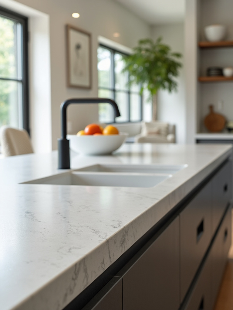 Portrait of a kitchen bar featuring durable and visually appealing countertop materials
