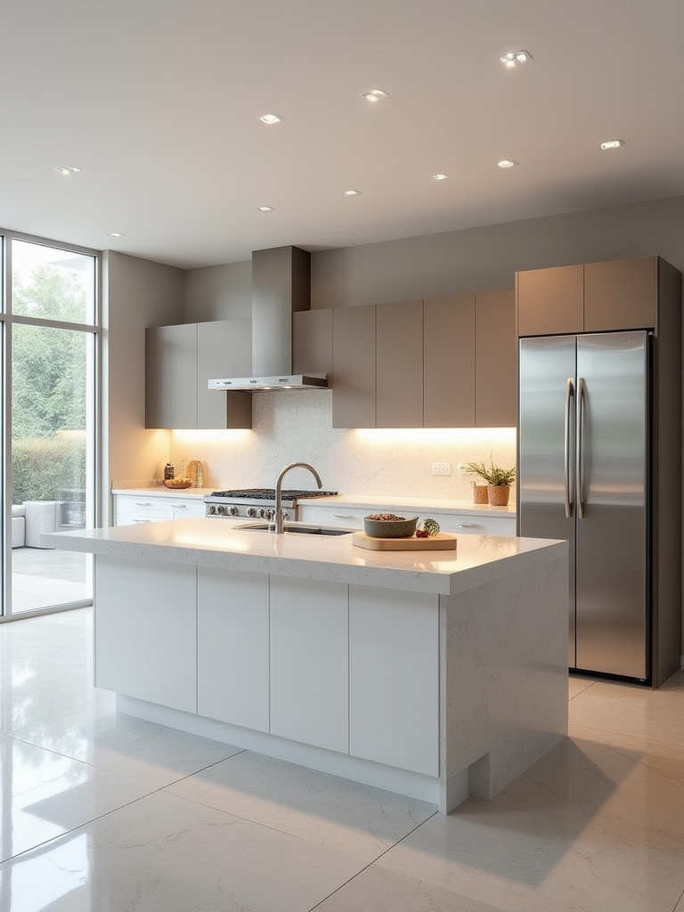 Modern kitchen with quartz countertops and seamless finishes for easy cleaning