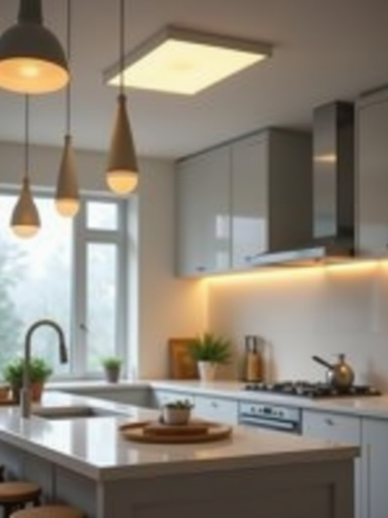 Portrait view of a modern kitchen lighting setup suitable for troubleshooting