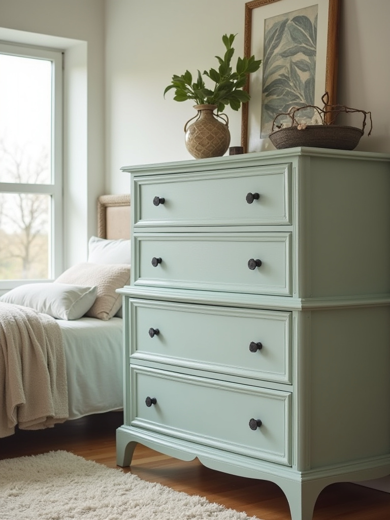 Dresser with updated hardware and fresh paint in a bedroom