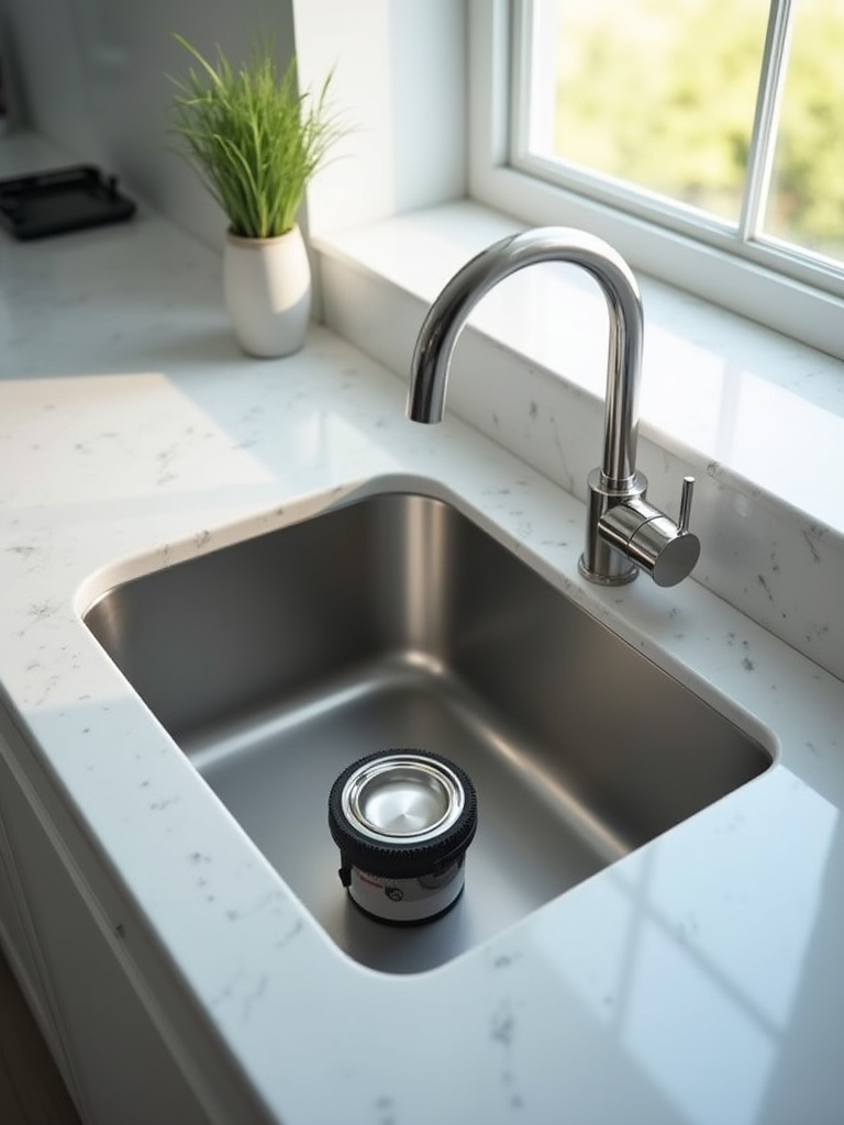 Modern stainless steel workstation kitchen sink with integrated drying rack, cutting board on ledges, and colander, optimizing counter space and workflow.