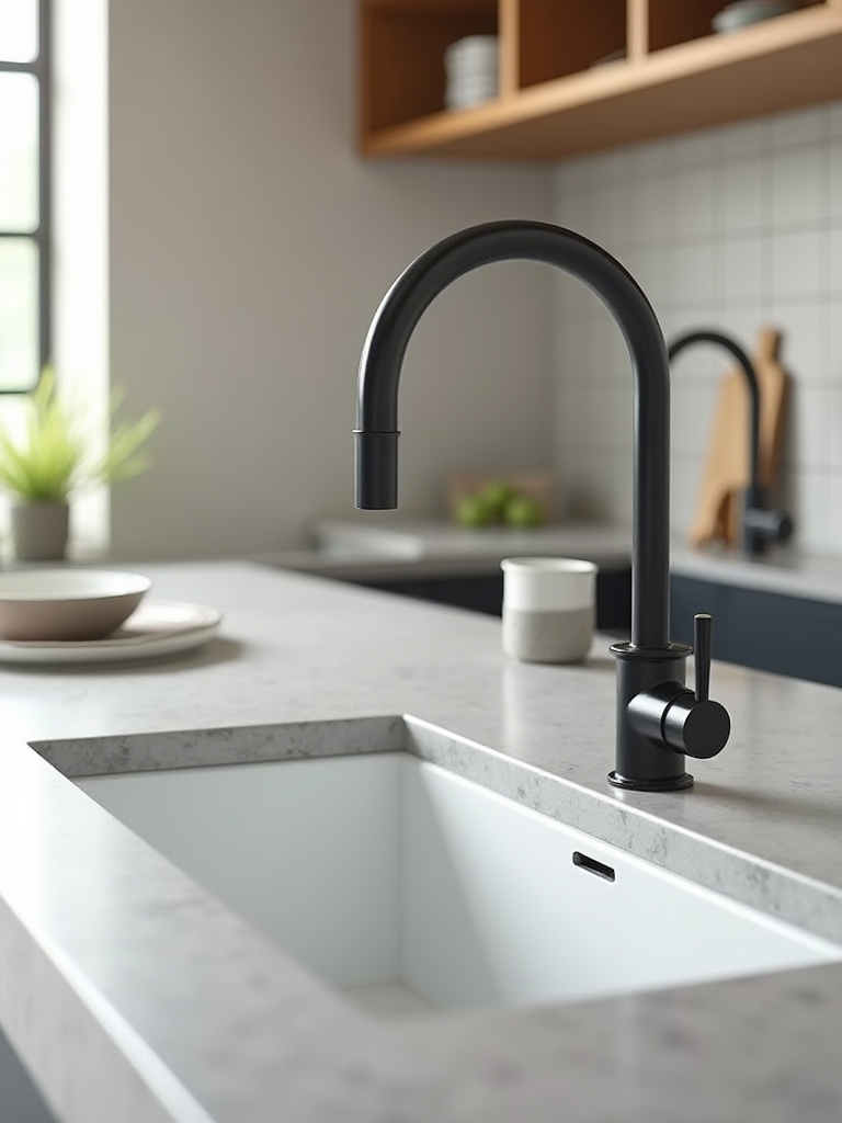 Close-up of a kitchen faucet aerator being cleaned with a brush to remove limescale and mineral buildup, showing clear improvement in water flow.