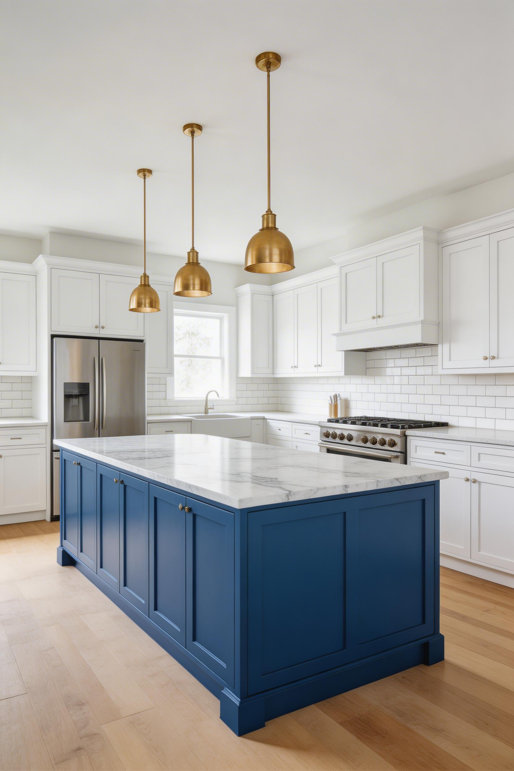 A cobalt blue island in a white kitchen is one of the boldest blue kitchen ideas — the single-colour statement that delivers maximum impact with minimum surface area commitment.