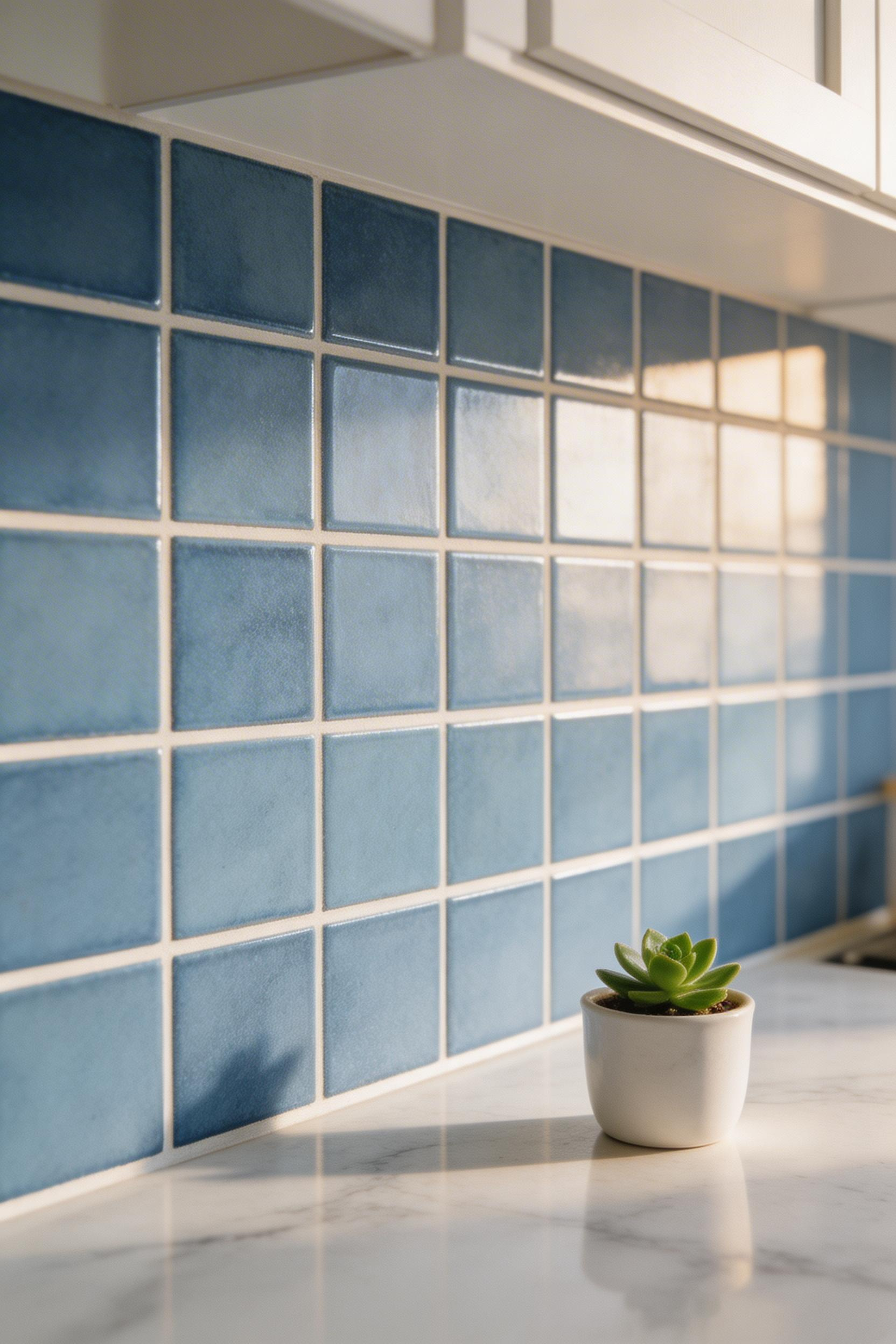 A blue subway tile backsplash is one of the most reversible blue kitchen ideas — introducing colour at small scale without touching cabinetry or paintwork.