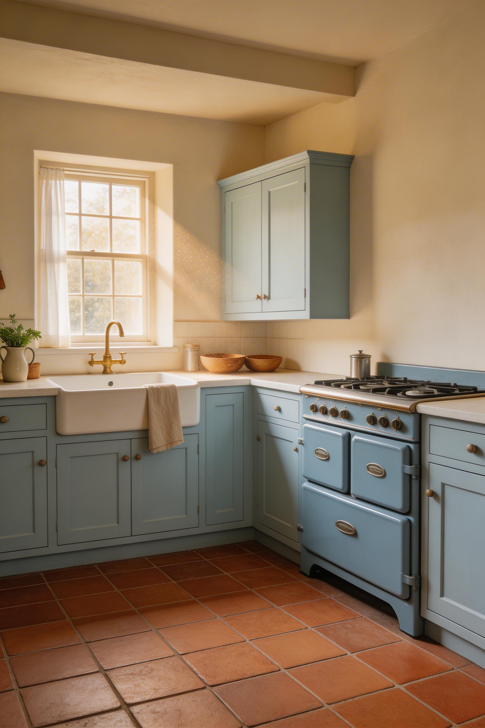 The blue and white farmhouse kitchen is one of the most historically grounded blue kitchen ideas — a combination with design roots stretching back centuries that still reads as current today.