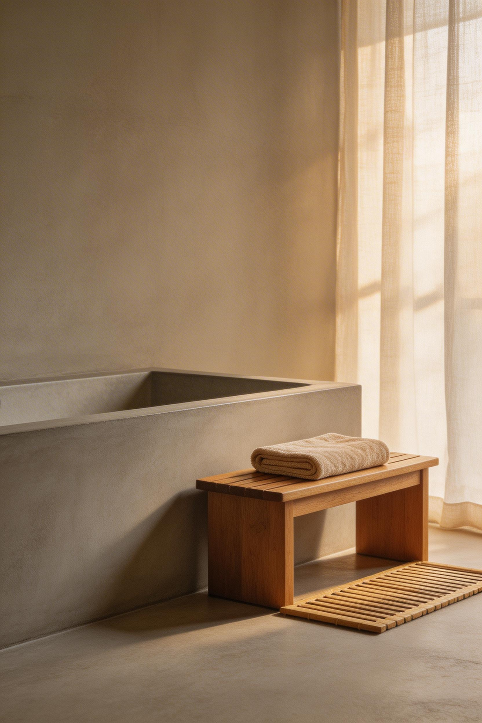 Teak wet-area furniture brings warmth and natural material integrity to bathroom organic ideas, improving with exposure to moisture rather than deteriorating.